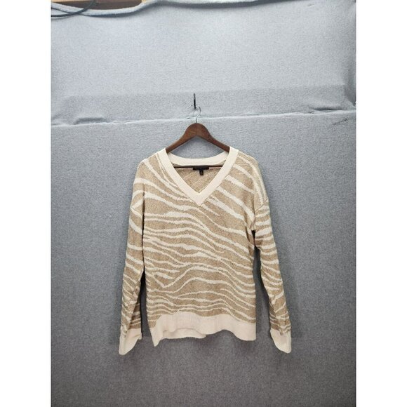Banana Republic Womens V-Neck Zebra Print Sweater M Cotton Blend Beige & White - Picture 1 of 4
